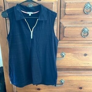 T by Talbots Women’s Navy Blue Sleeveless Polo Shirt Size Large NWOT